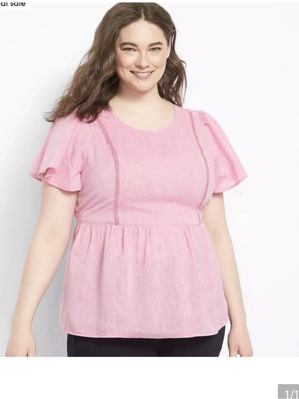 Lane Bryant Womens 24 Linen Blend Pink Peplum Blouse Short Sleeve Girly Flirty